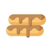 A small, soft, log shaped pastry filled with chocolate, modern flat eclair icon vector