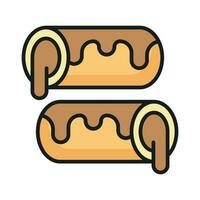 A small, soft, log shaped pastry filled with chocolate, modern flat eclair icon vector