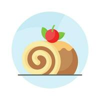 Swiss rolls with chocolate cream filling, modern icon of sponge cake vector