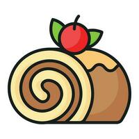 Swiss rolls with chocolate cream filling, modern icon of sponge cake vector