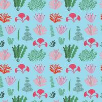 Seaweed and coral seamless pattern. Different kinds of ocean  plants and algae pattern vector