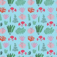 Seaweed and coral seamless pattern. Different kinds of ocean  plants and algae pattern vector