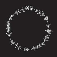 Vector wreath with doodle flowers. Hand drawn wreath with many summer flowers isolated