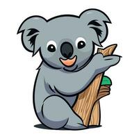 Cute Koala on tree branch isolated on white background. Flat Vector illustration