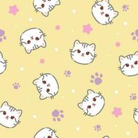 Seamless pattern of a cute cats, stars animal's paws vector