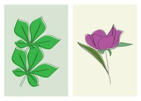 Vector one line drawing minimalist flower and foliage illustration in line art style