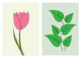 Vector one line drawing minimalist flower and foliage illustration in line art style