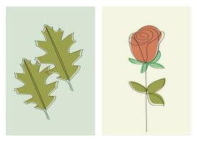 vector uno línea dibujo minimalista flor y follaje ilustración en línea Arte estilo