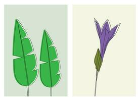 Vector one line drawing minimalist flower and foliage illustration in line art style