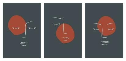 Set of portrait modern abstract surreal face line drawing with abstract geometric art style design. Abstract art design for print, cover, wallpaper, minimal and natural wall art. Vector illustration.