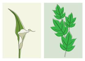 Vector one line drawing minimalist flower and foliage illustration in line art style