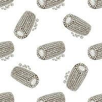 Hand-drawn vector seamless pattern of corn. Vintage doodle illustration. Sketch for cafe menus and labels. The engraved image.