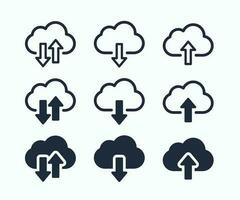 Cloud download and upload icon set. Cloud service symbol. Vector illustration.