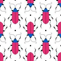 Big pink bugs with black dots. Seamless pattern with cartoon elements. vector
