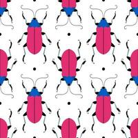 Big pink bugs with black dots. Seamless pattern with cartoon elements. vector