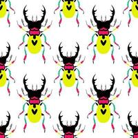 Funny and cute big beetles. Seamless pattern with cartoon elements on the white background. vector
