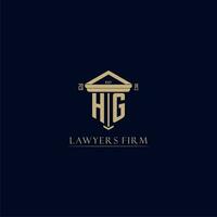 hg inicial monograma bufete de abogados logo con pilar diseño vector