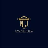 Nueva Jersey inicial monograma bufete de abogados logo con pilar diseño vector