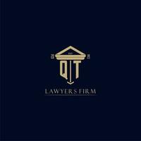 QT initial monogram lawfirm logo with pillar design vector