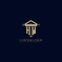 hw inicial monograma bufete de abogados logo con pilar diseño vector