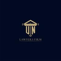 UN initial monogram lawfirm logo with pillar design vector