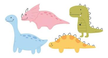 Set of cute dinosaurs in scandinavian style. Collection of baby tsio isolated on white background. Vector illustration.