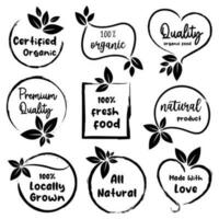 Organic food, natural food, healthy food and organic or natural product logos, icon, badges and stickers collection for food and drink market, ecommerce, organic products, natural products promotion. vector