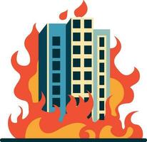 ardiente edificio vector ilustración , edificio fuego , edificio estructura en fuego plano estilo vector imagen