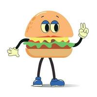 Kawaii illustration of burger. Cute funny character for fast food. Flat design. Vector Illustration