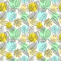 Hand drawn seamless pattern background with colored tropical leaves vector