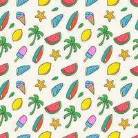 Summer seamless pattern background with colorful hand drawn summer elements vector