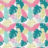 Hand drawn summer leaves pattern with colored tropical leaves vector