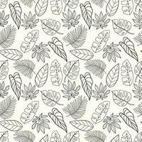 Hand drawn seamless pattern background with tropical leaves vector