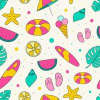 Summer seamless pattern background with colorful hand drawn summer elements vector