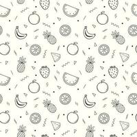 Hand drawn summer fruits pattern with tropical fruits and geometric shapes vector