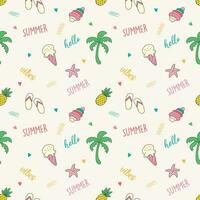 Colorful summer theme seamless pattern background with summer elements vector