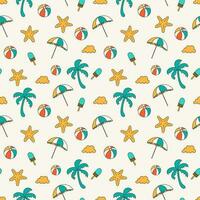 Summer seamless pattern background with colorful hand drawn summer elements vector