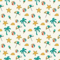 Summer seamless pattern background with colorful hand drawn summer elements vector