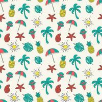 Summer seamless pattern background with colorful hand drawn summer elements vector