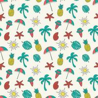 Summer seamless pattern background with colorful hand drawn summer elements vector