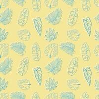 Sketchy summer pattern with tropical leaves vector