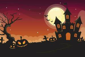 fondo de noche de halloween, calabazas y castillo oscuro. ilustración vectorial vector