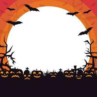 Halloween night background, pumpkins and dark castle. vector illustration.