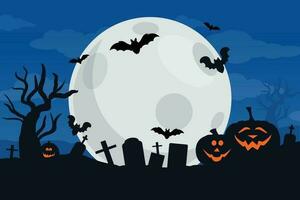 Halloween night background, pumpkins and dark castle. vector illustration.
