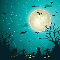 Halloween night background, pumpkins and dark castle. vector illustration.