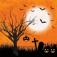 Halloween night background, pumpkins and dark castle. vector illustration.