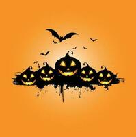 Halloween concept, Happy Jack O Lantern with wings flying among pumpkins on orange color background, minimal style, 3d render vector