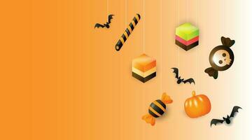 Halloween concept, Happy Jack O Lantern with wings flying among pumpkins on orange color background, minimal style, 3d render vector