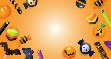 Halloween concept, Happy Jack O Lantern with wings flying among pumpkins on orange color background, minimal style, 3d render vector