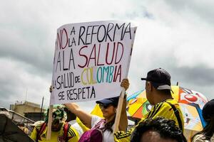 Bogota, Colombia, June 2023, Peaceful protest marches against the government of Gustavo Petro called La Marcha de la Mayoria photo